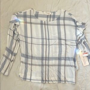 Two by Vince Camuto Blue, Gray and Ivory Plaid Women's Top